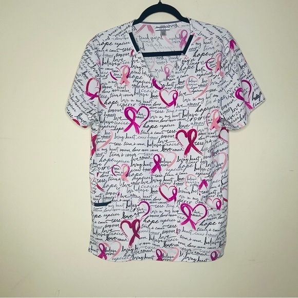 ELLE Breast Cancer Awa Scrub Top XL - Picture 1 of 5